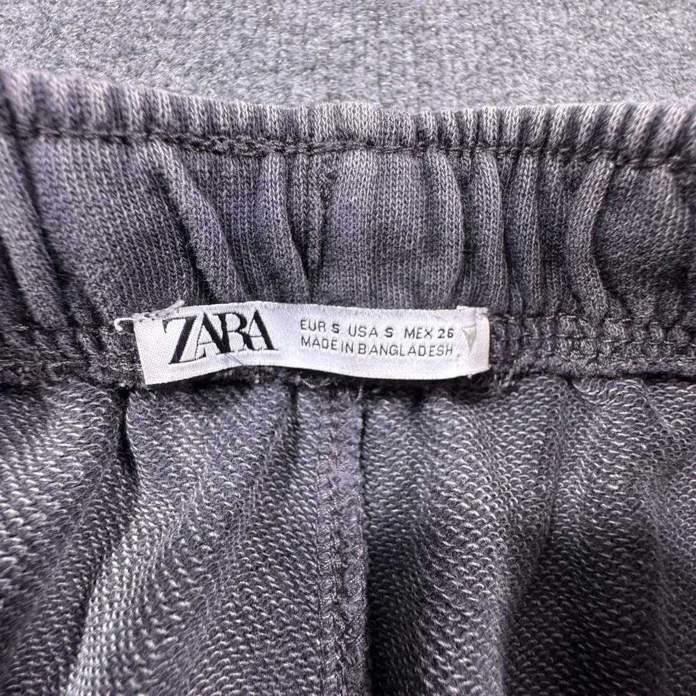 Zara Womens Wide Leg Sweatpants Faded Black 100% Cotton Raw Hem Size S Small - Picture 2 of 7